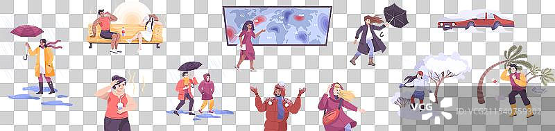 天气扁平图标集图片素材