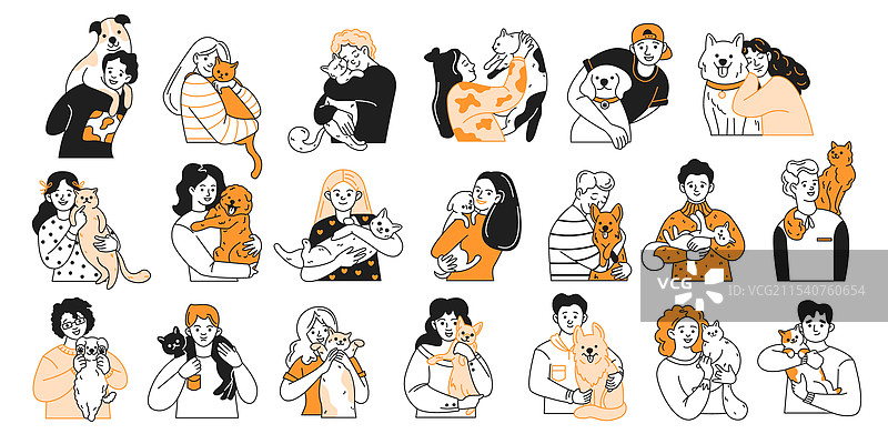 快乐的主人在白色背景下拥抱心爱的宠物图片素材