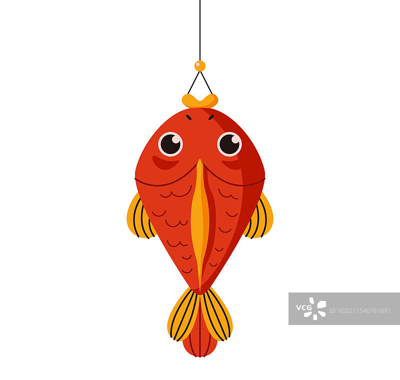 红色鱼为亚洲农历新年扁平色彩图片素材
