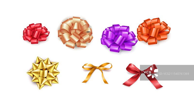 闪亮的丝带和蝴蝶结增添优雅感，逼真。图片素材