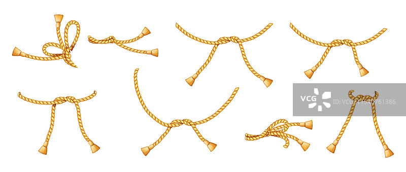 金色丝绸绳索打成的结，真实的颜色图片素材