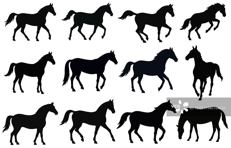 马的剪影集合图片素材