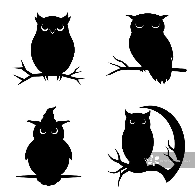 猫头鹰剪影集合图片素材