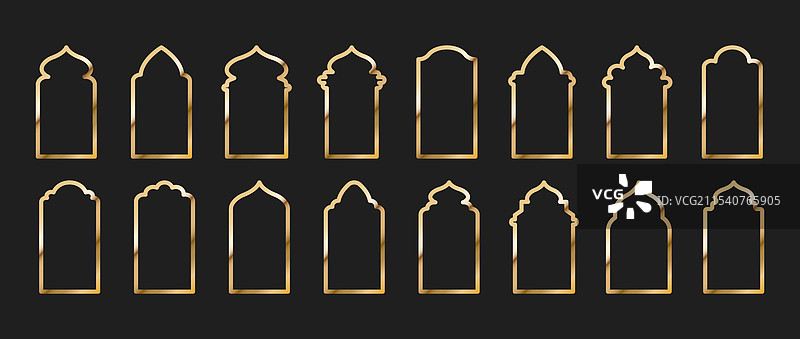 islamic door and gate shapes set of golden arabic图片素材