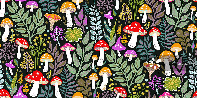 色彩斑斓的蘑菇无缝图案图片素材