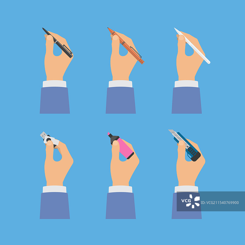 手握办公用品的集合图片素材