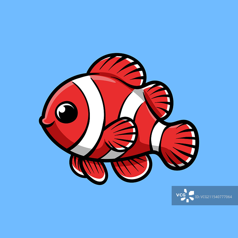 有趣的卡通小丑鱼角色，背景为单一颜色图片素材