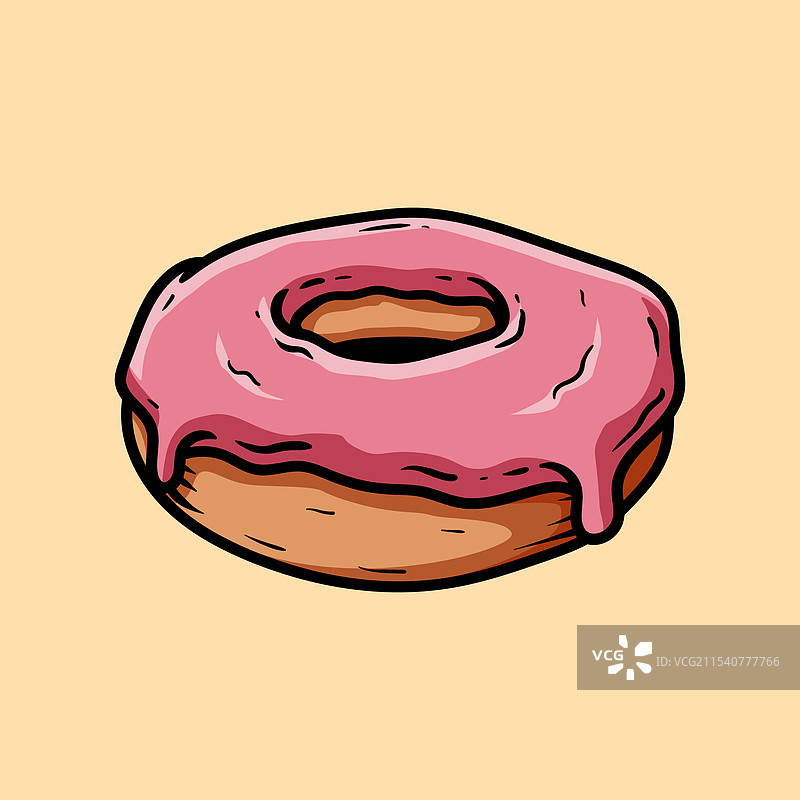 草莓甜甜圈的卡通图案，孤立展示图片素材