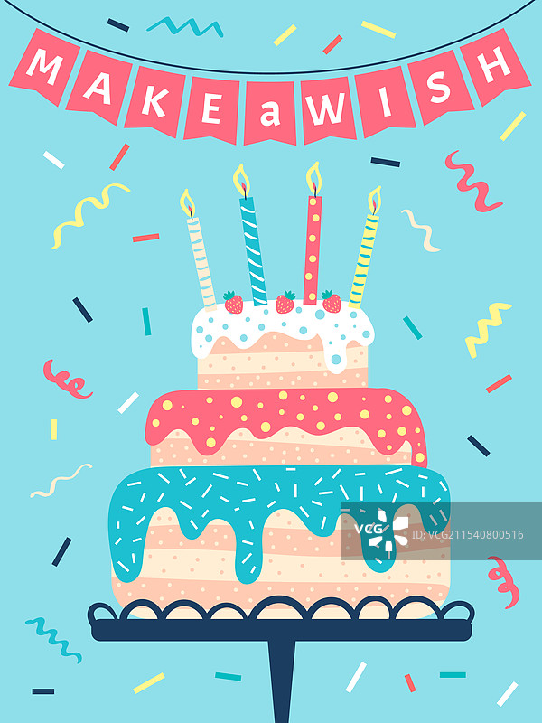 大型三层生日蛋糕装饰着图片素材