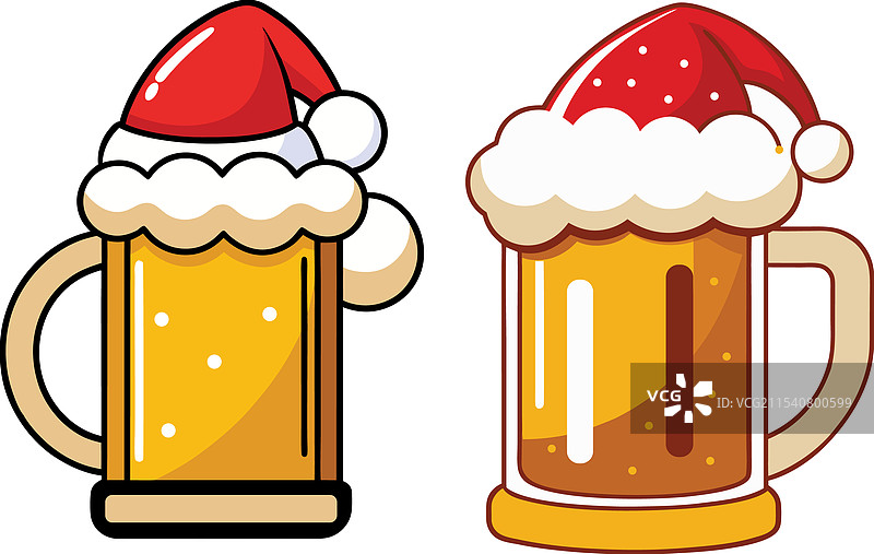 带有圣诞老人帽的啤酒杯图片素材