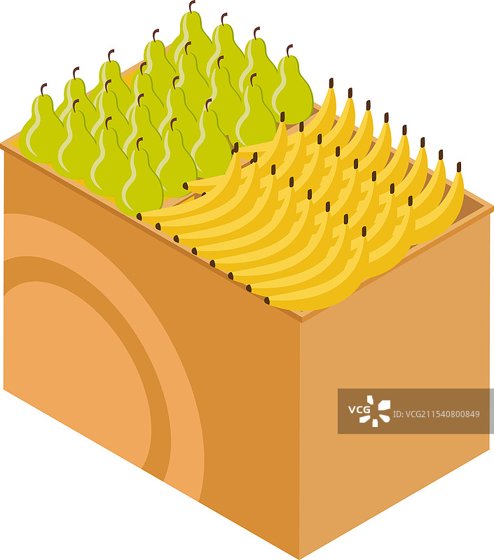 成熟的黄色香蕉和绿色梨整齐地排列在一起图片素材
