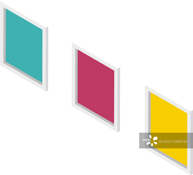 三个彩色方框挂在白色背景上图片素材