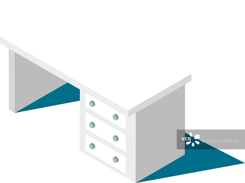 白色带抽屉的桌子在蓝色背景上投下阴影图片素材