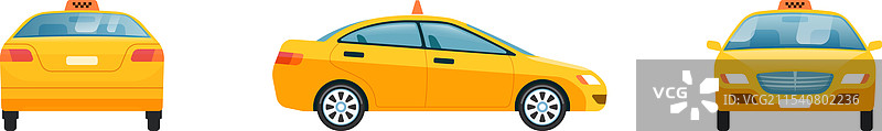 三视图的普通黄色出租车展示图片素材