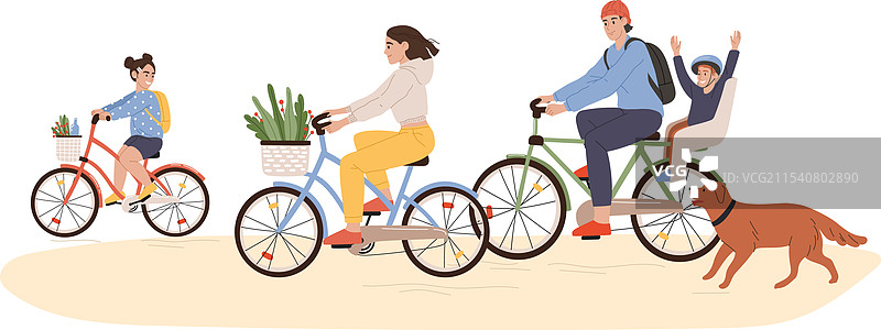 快乐的家庭在公园骑自行车图片素材