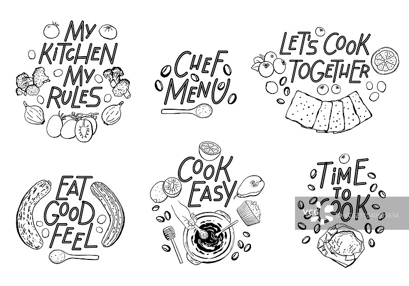 厨房名言套装与手绘食品系列图片素材
