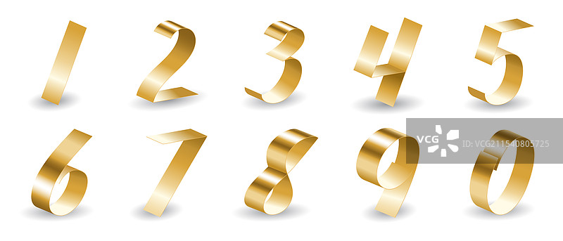 金色丝带数字组合，孤立在白色背景上图片素材