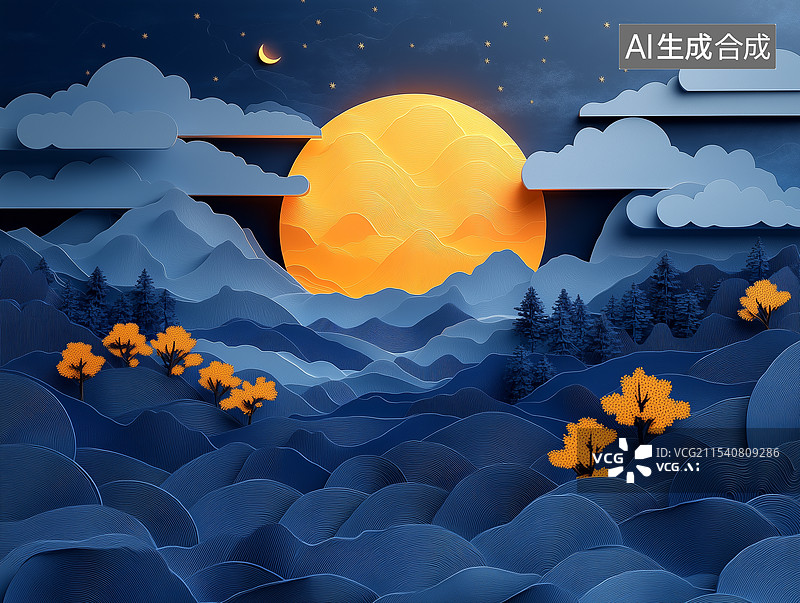 【AI数字艺术】剪纸插画中秋图片素材