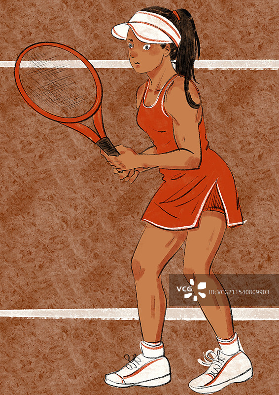 网球女子运动员-红土场地图片素材