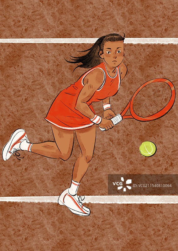 网球女子运动员-红土场地图片素材