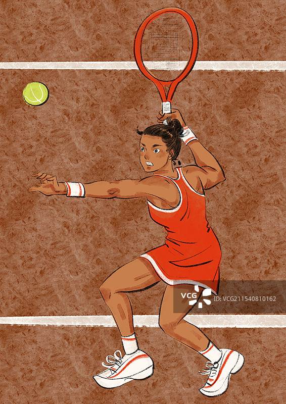 网球女子运动员-红土场地图片素材