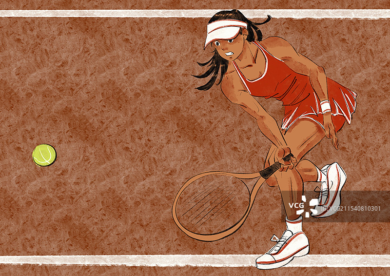 网球女子运动员-红土场地图片素材