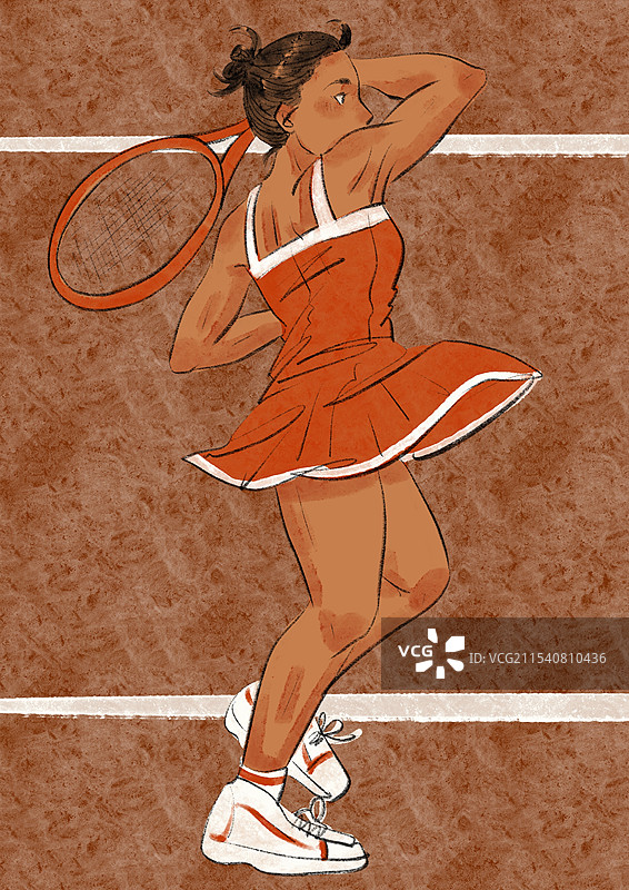 网球女子运动员-红土场地图片素材