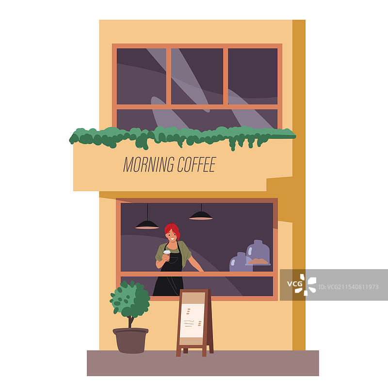 卖早晨热饮的女性卡通角色图片素材