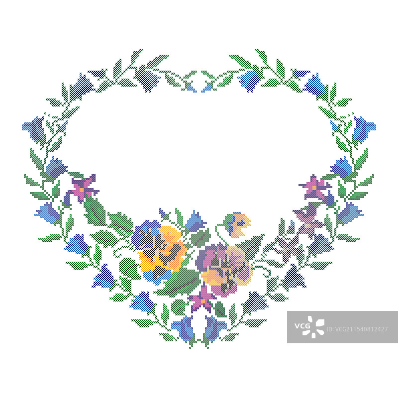 十字绣花卉花心框花环图片素材