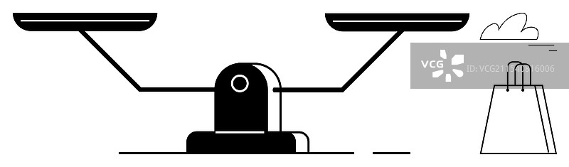 一个平衡秤旁边放着一个购物袋和一朵云图片素材