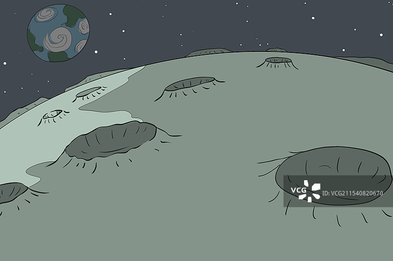 在月球上看地球宇宙风景漫画卡通插画图片素材