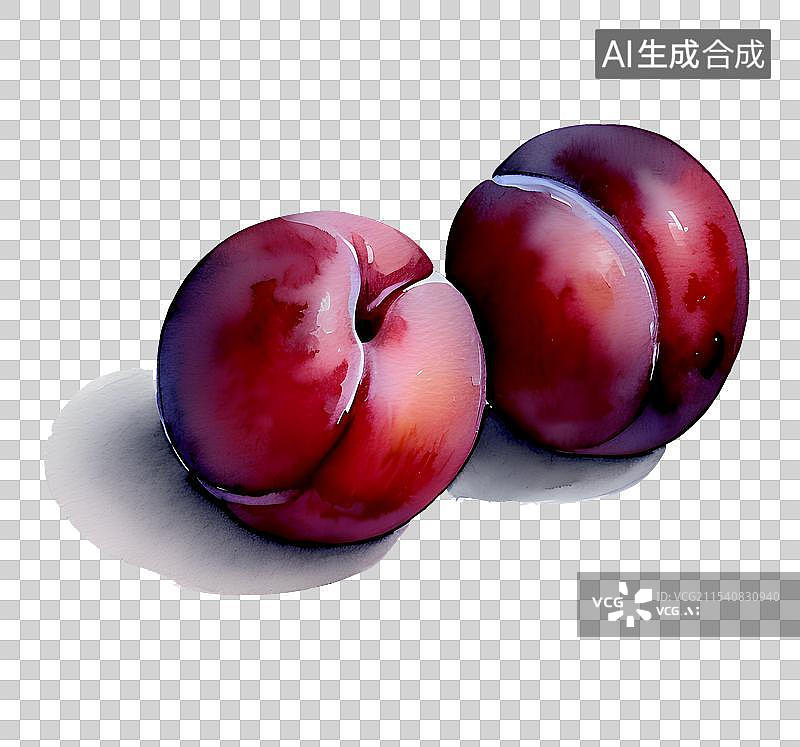 【AI数字艺术】手绘水果系列 水彩插画免抠元素 乌梅图片素材