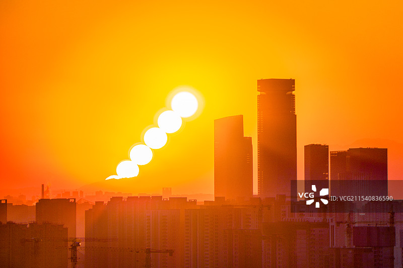 西安CBD日出图片素材