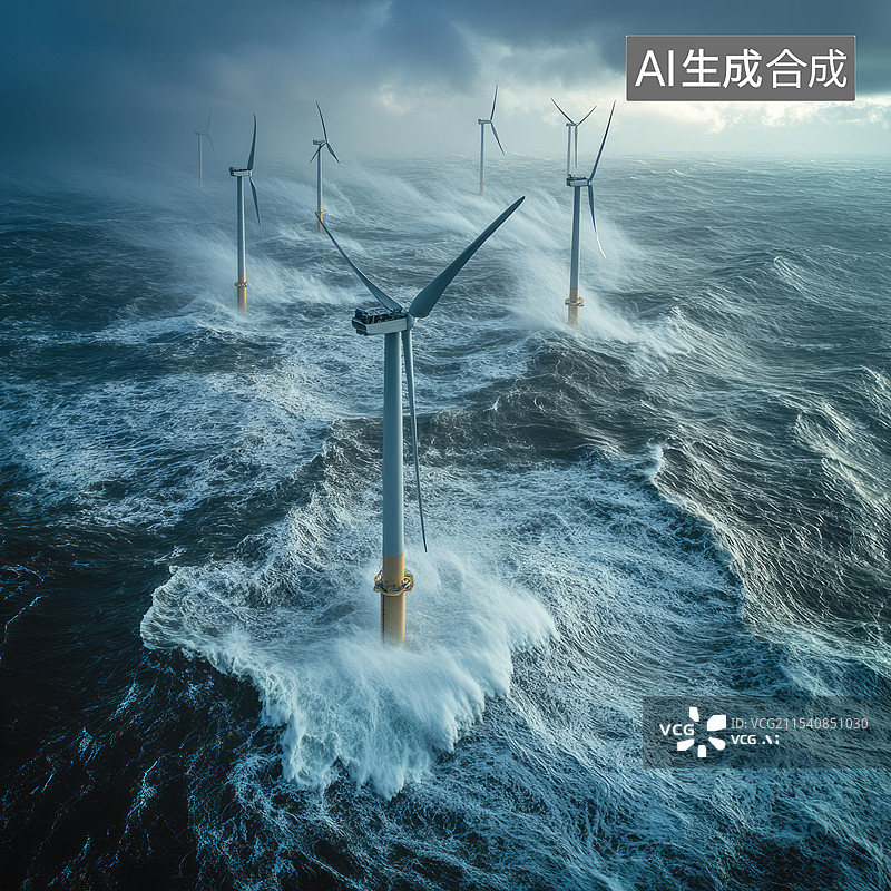 【AI数字艺术】海上的风轮机图片素材