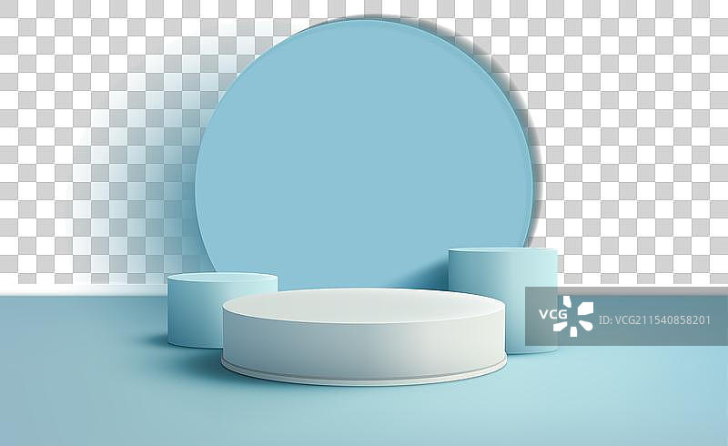 3D白色展台模型与蓝色圆形背景图片素材