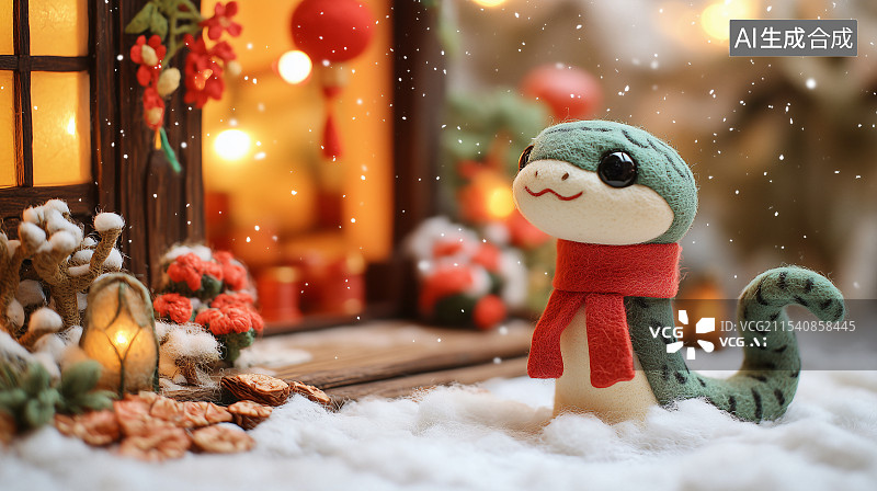 【AI数字艺术】过年节日动物羊毛毡可爱插画背景海报图片素材