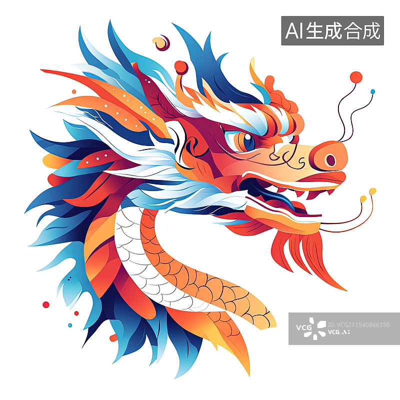 【AI数字艺术】龙，龙头，扁平化，简单，插画，插图，背景图片素材