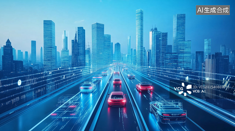 【AI数字艺术】蓝色科幻未来智慧城市背景图片素材