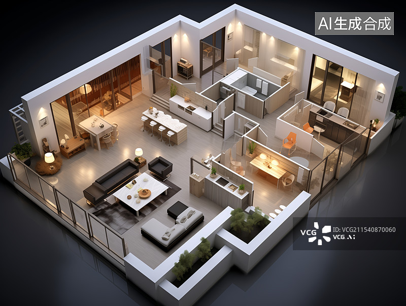 【AI数字艺术】高端住宅现代简约风格3D效果图图片素材