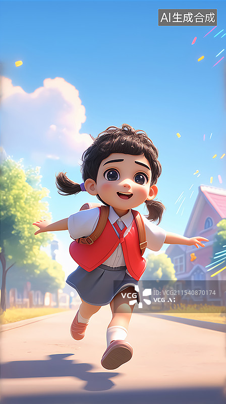 【AI数字艺术】卡通3D人物学生放假开学主题插画图片素材