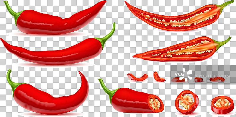 逼真的生鲜整只和半只辣椒图片素材