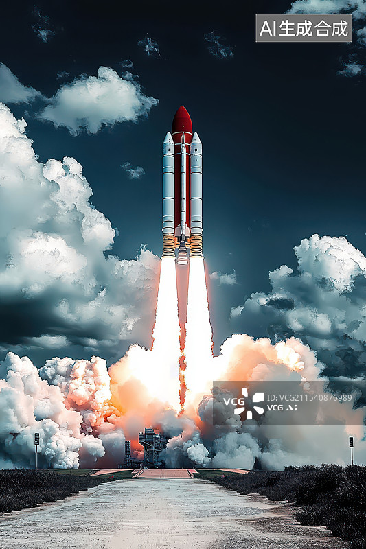 【AI数字艺术】航天火箭点火升空瞬间图片素材