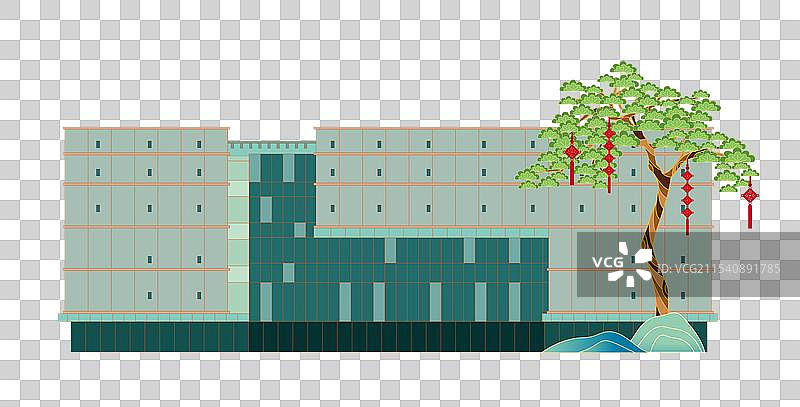 国风国潮风新中式地标建筑矢量插画元素—安徽博物院图片素材