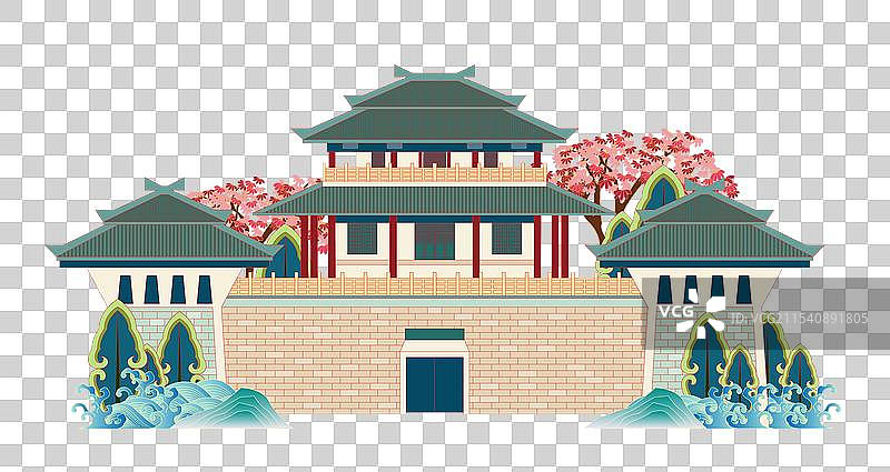 国风国潮风新中式地标建筑矢量插画元素—合肥三国遗址公园图片素材