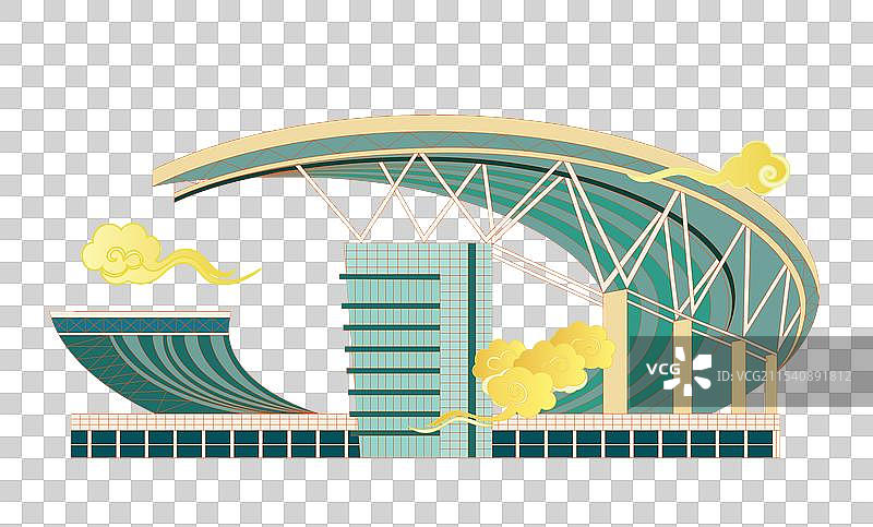 国风国潮风新中式地标建筑矢量插画元素—合肥市奥林匹克体育中心图片素材