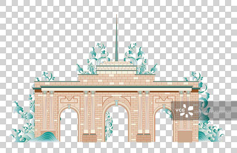 国风国潮风新中式地标建筑矢量插画元素—南京 总统府图片素材