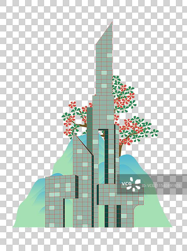 国风国潮风新中式地标建筑矢量插画元素—石家庄解放纪念碑图片素材