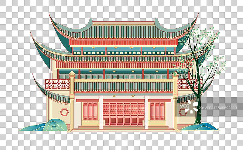 国风国潮风新中式地标建筑矢量插画元素—长沙 岳麓书院御书楼图片素材