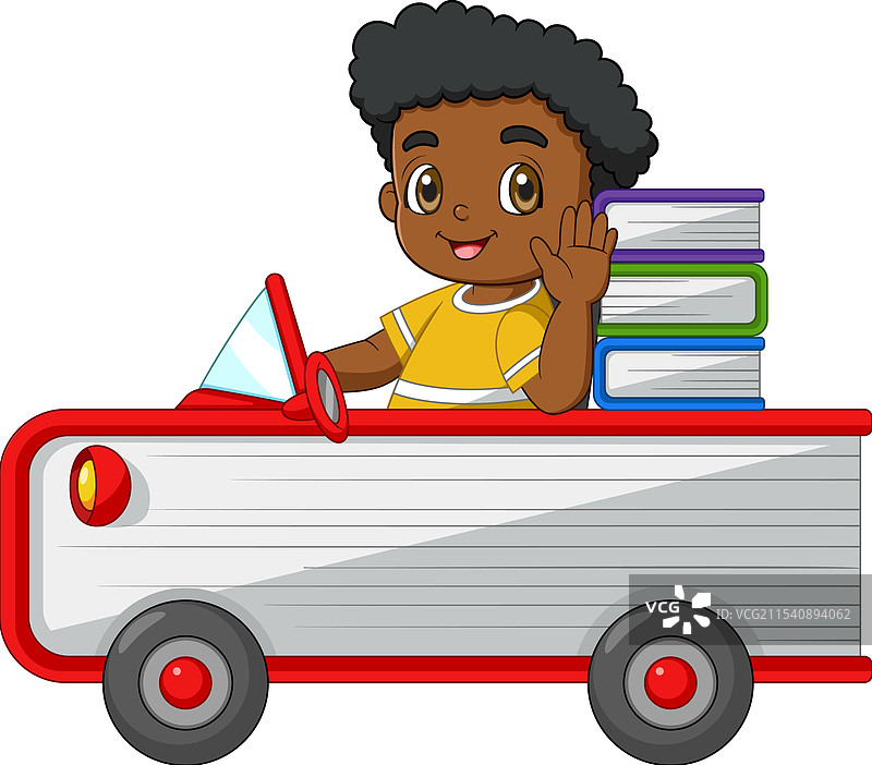 卡通男孩骑着一本书的车图片素材