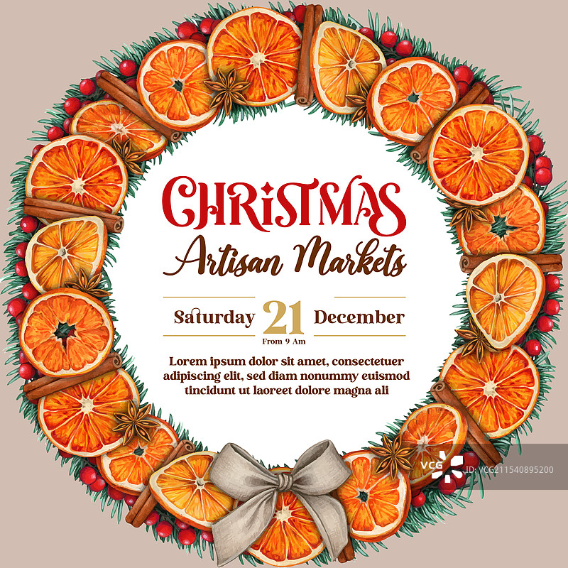 水彩手绘波西米亚风格冬季花环图片素材